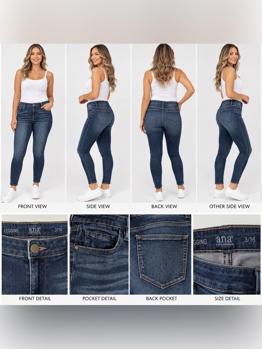 a.n.a. Mid-Rise Stretch Skinny Jeggings in Dark Indigo